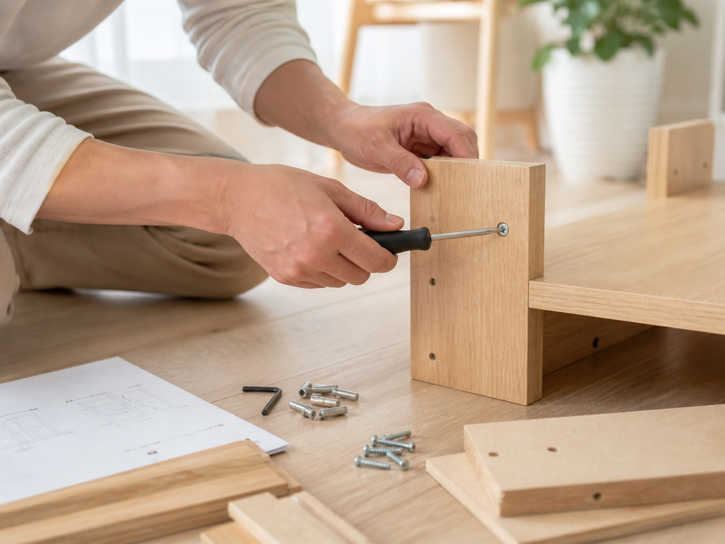 家具組み立てを行う住まいの軽作業イメージ